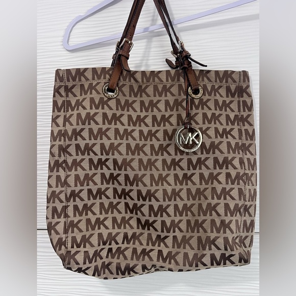 Vintage canvas Michael Kors Tote Purse brown beige - Picture 2 of 5
